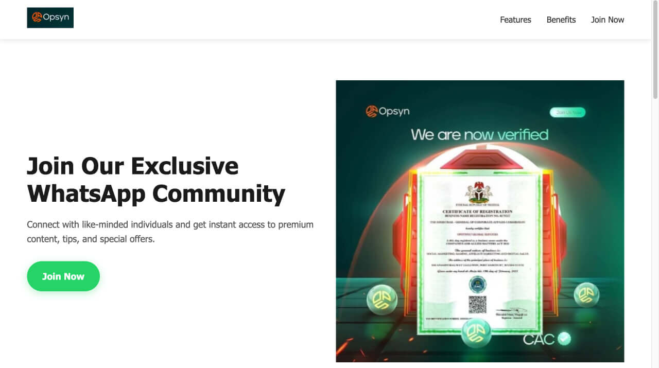 OPSYN WhatsApp Community Landing Page